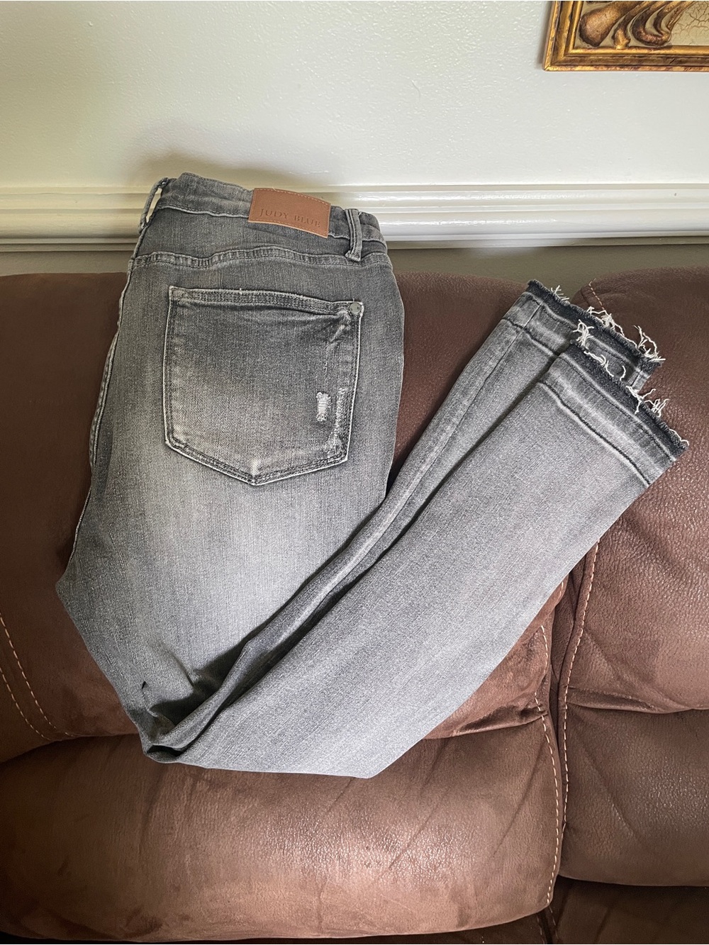 Judy Blue Gray Frayed Hem Skinny Jeans